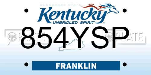 854YSP Kentucky License Plate