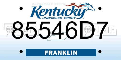 85546D7 Kentucky License Plate