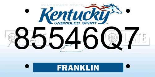 85546Q7 Kentucky License Plate