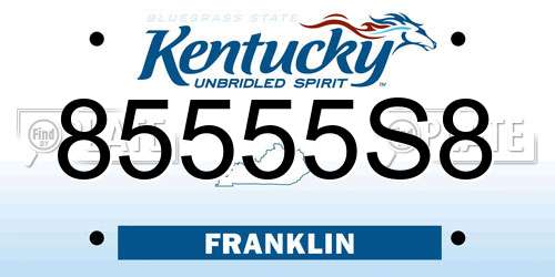 85555S8 Kentucky License Plate