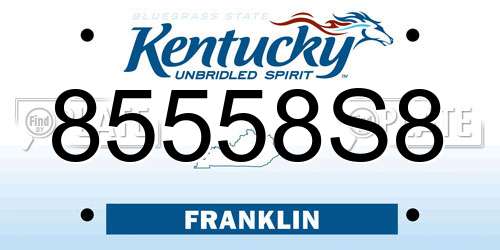 85558S8 Kentucky License Plate