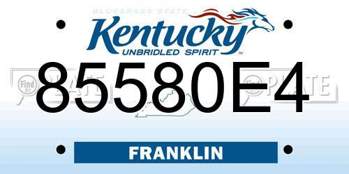 85580E4 Kentucky License Plate