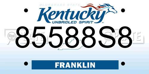 85588S8 Kentucky License Plate