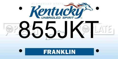 855JKT Kentucky License Plate