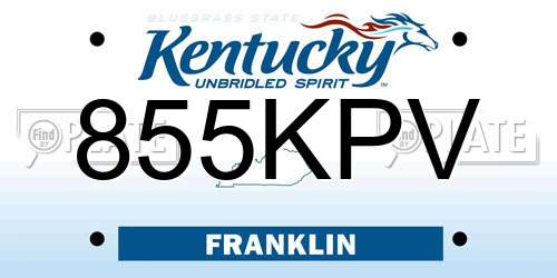 855KPV Kentucky License Plate