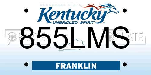 855LMS Kentucky License Plate