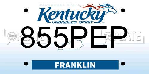 855PEP Kentucky License Plate