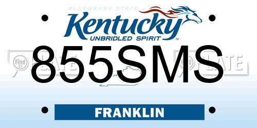 855SMS Kentucky License Plate