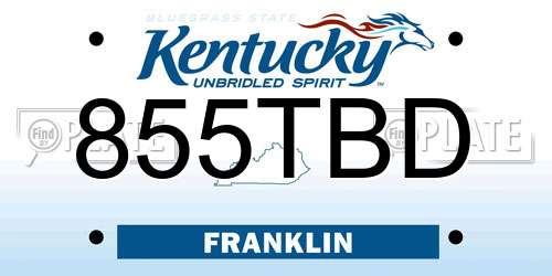 855TBD Kentucky License Plate
