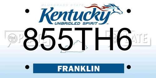 855TH6 Kentucky License Plate