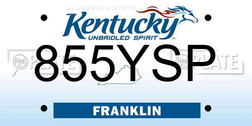 855YSP Kentucky License Plate