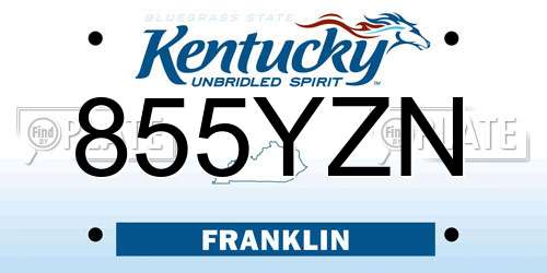 855YZN Kentucky License Plate