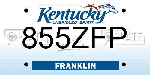 855ZFP Kentucky License Plate