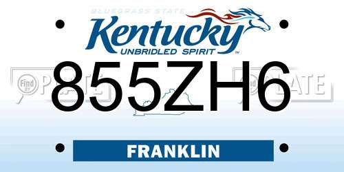 855ZH6 Kentucky License Plate