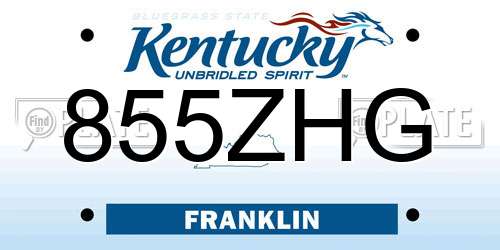 855ZHG Kentucky License Plate