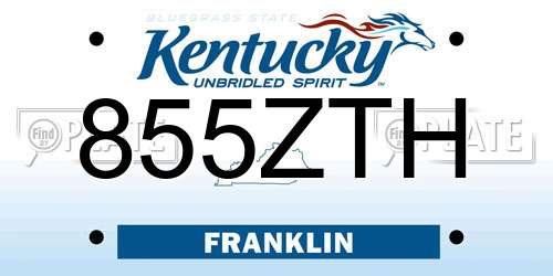 855ZTH Kentucky License Plate