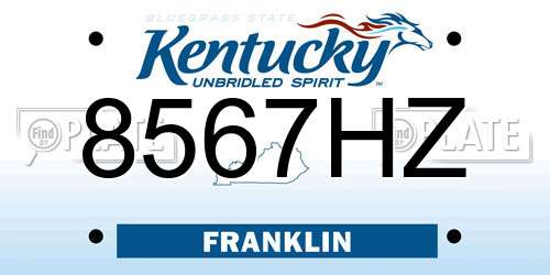8567HZ Kentucky License Plate