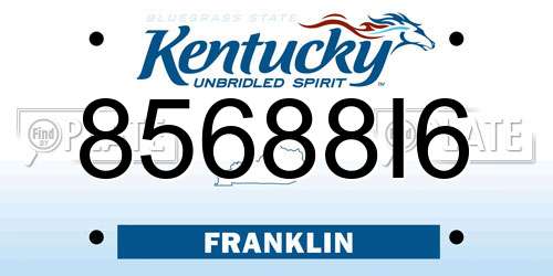85688I6 Kentucky License Plate