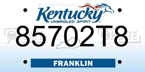 85702T8 Kentucky License Plate