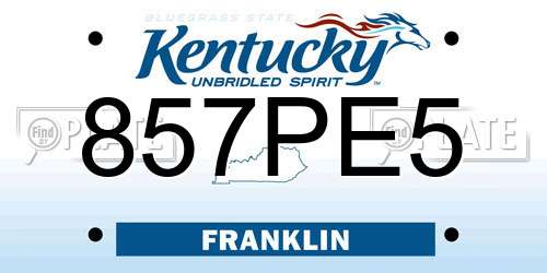 857PE5 Kentucky License Plate