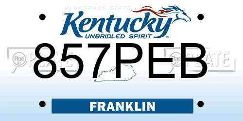857PEB Kentucky License Plate