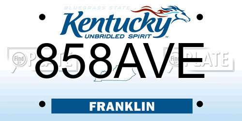 858AVE Kentucky License Plate