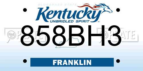 858BH3 Kentucky License Plate