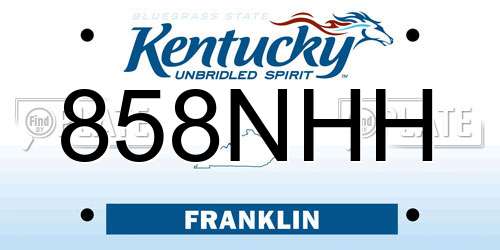 858NHH Kentucky License Plate