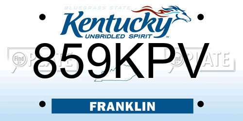 859KPV Kentucky License Plate
