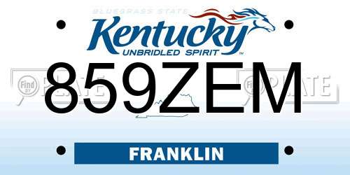 859ZEM Kentucky License Plate