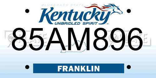 85AM896 Kentucky License Plate