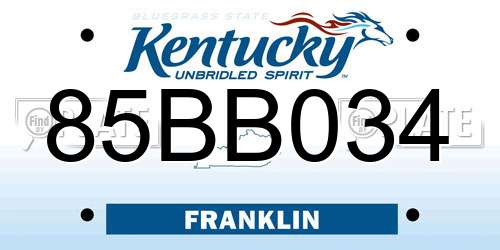 85BB034 Kentucky License Plate