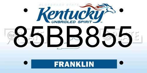 85BB855 Kentucky License Plate