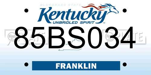 85BS034 Kentucky License Plate
