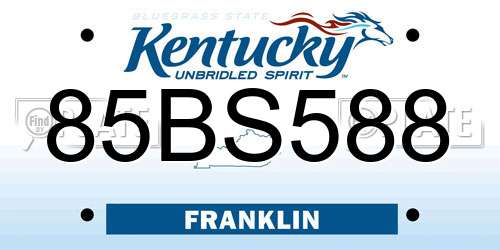 85BS588 Kentucky License Plate