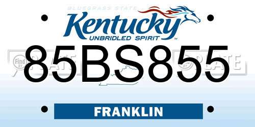 85BS855 Kentucky License Plate