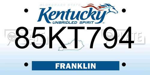 85KT794 Kentucky License Plate