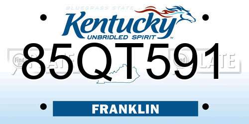 85QT591 Kentucky License Plate
