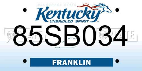 85SB034 Kentucky License Plate