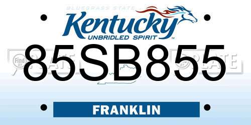 85SB855 Kentucky License Plate