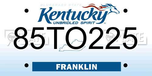 85TO225 Kentucky License Plate