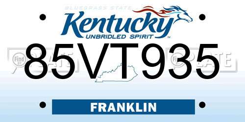 85VT935 Kentucky License Plate