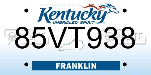 85VT938 Kentucky License Plate