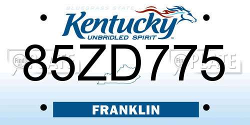 85ZD775 Kentucky License Plate