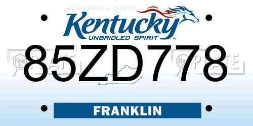 85ZD778 Kentucky License Plate