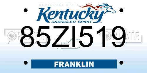 85ZI519 Kentucky License Plate