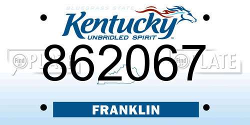862067 Kentucky License Plate