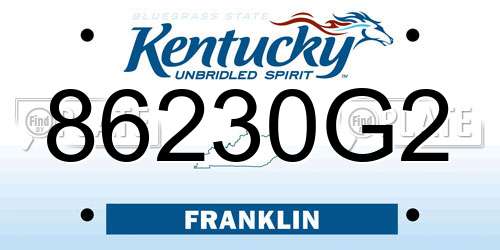 86230G2 Kentucky License Plate
