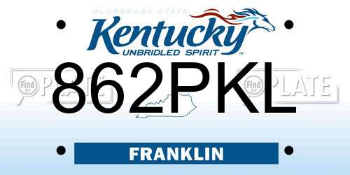 862PKL Kentucky License Plate