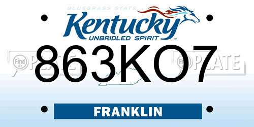 863KO7 Kentucky License Plate